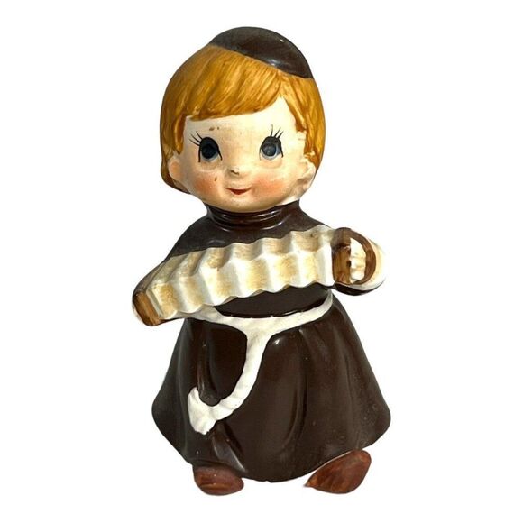 Lot 2 Vintage Ceramic Monks Friars Playing insturments Harp Banjo Made In japan - Picture 7 of 14